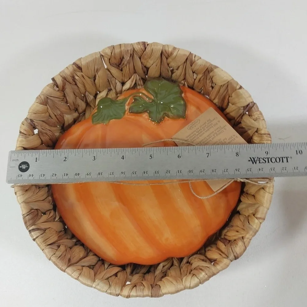 New Mud Pie Ceramic Pumpkin BREAD Warming Stone Serving Basket Set‎